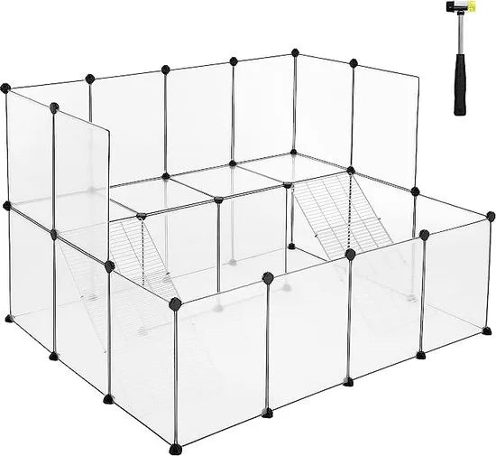 FurnStar - Kleindierverblijf - Modulaire omheining - konijnenhok - Cavia kooi - 2 Verdiepingen - 143x108x93cm - Wit