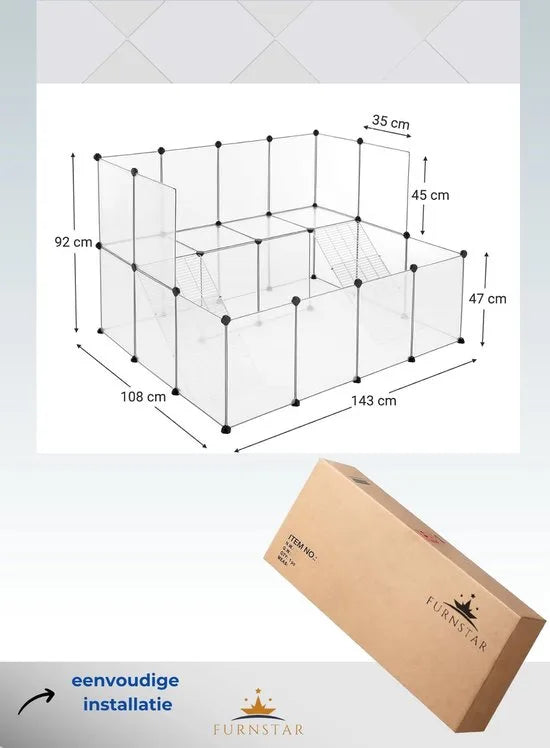 FurnStar - Kleindierverblijf - Modulaire omheining - konijnenhok - Cavia kooi - 2 Verdiepingen - 143x108x93cm - Wit
