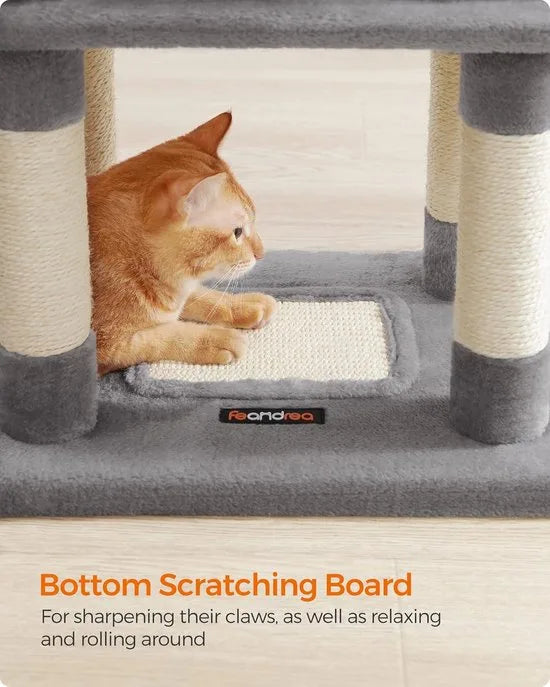 FurnStar - Krabpaal - 110 cm kattentoren voor binnenkatten - pluchen kattenhuis met krabplank - 9 krabpalen - zitstok - grot - ontwerp met meerdere niveaus - Grijs