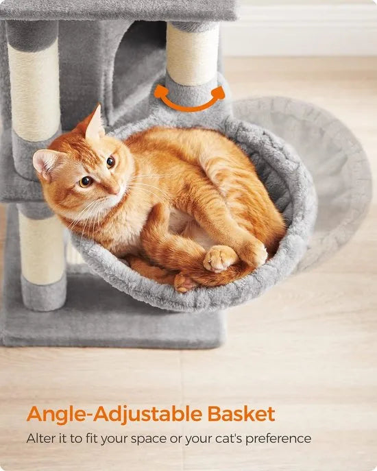 FurnStar - Krabpaal - 110 cm kattentoren voor binnenkatten - pluchen kattenhuis met krabplank - 9 krabpalen - zitstok - grot - ontwerp met meerdere niveaus - Grijs