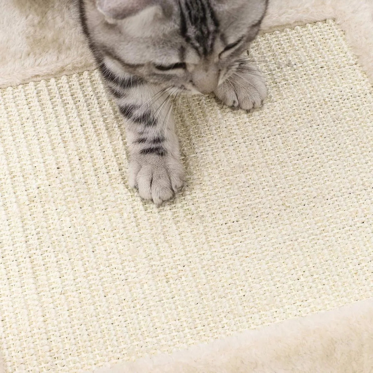 FurnStar - Krabpaal - 138 cm kattentoren voor binnenkatten - pluchen kattenhuis met krabplank - 9 krabpalen - zitstok - grot - ontwerp met meerdere niveaus - beige