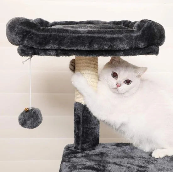 FurnStar - Krabpaal - 138 cm Kattentoren voor Binnenkatten - Pluchen Kattenhuis met Krabplank - 9 Krabpalen - Zitstok - Grot - Ontwerp met Meerdere Niveaus - Rookgrijs