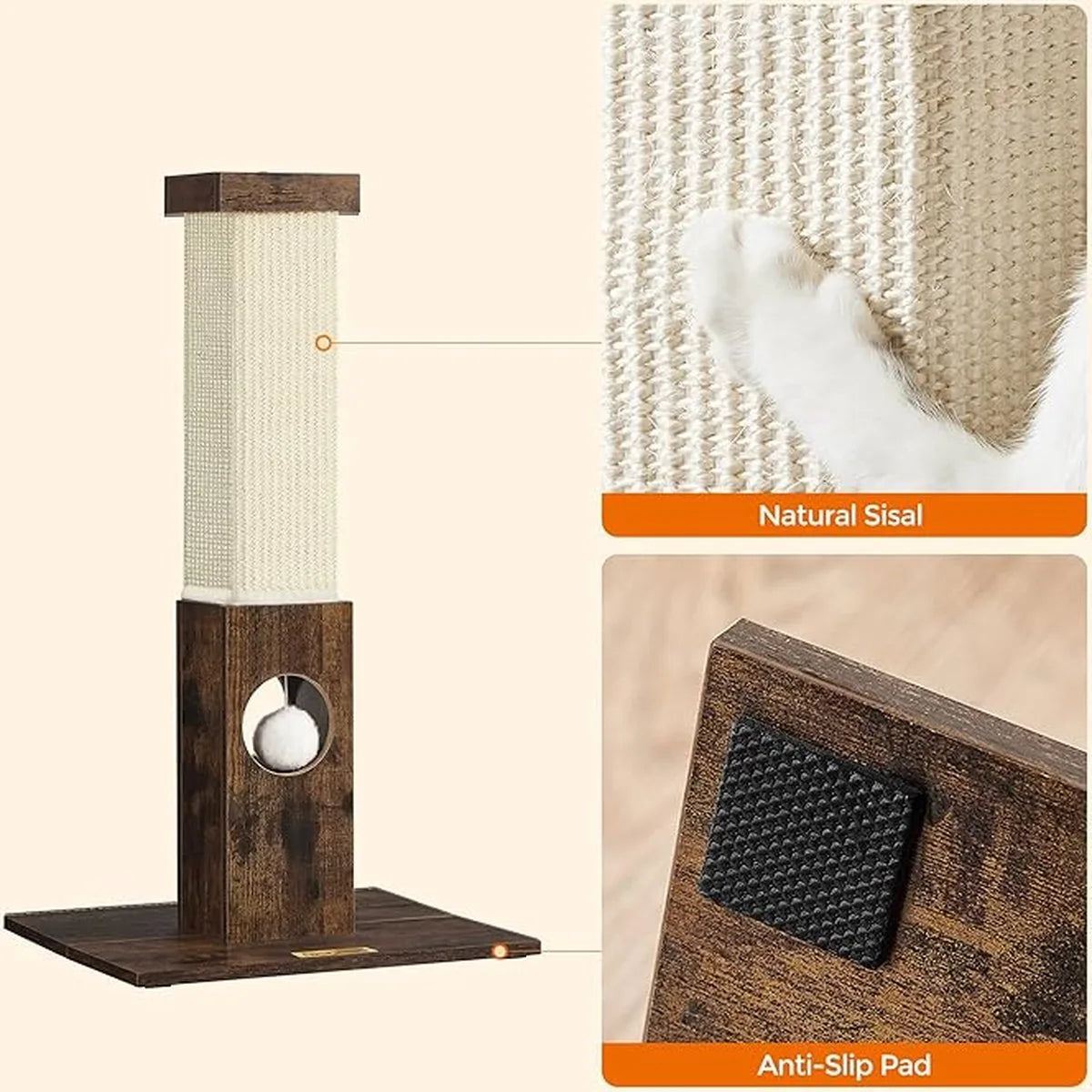 FurnStar - Krabpaal - Katten Krabpaal met Speelbal - Vintage - Beige - 73 cm
