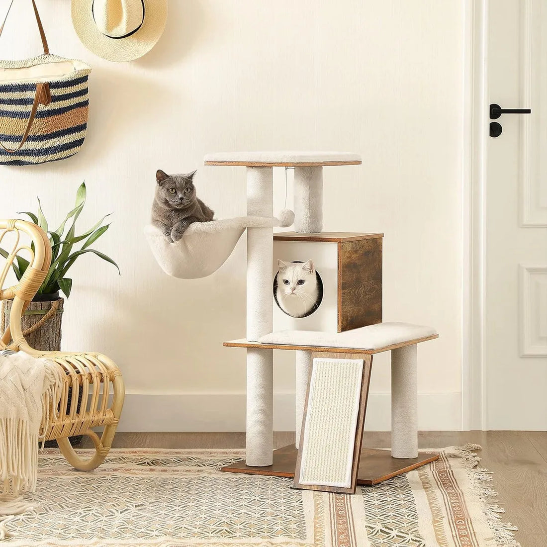 FurnStar - Krabpaal - kattenboom - hoogte 96 cm - walnootkleurig
