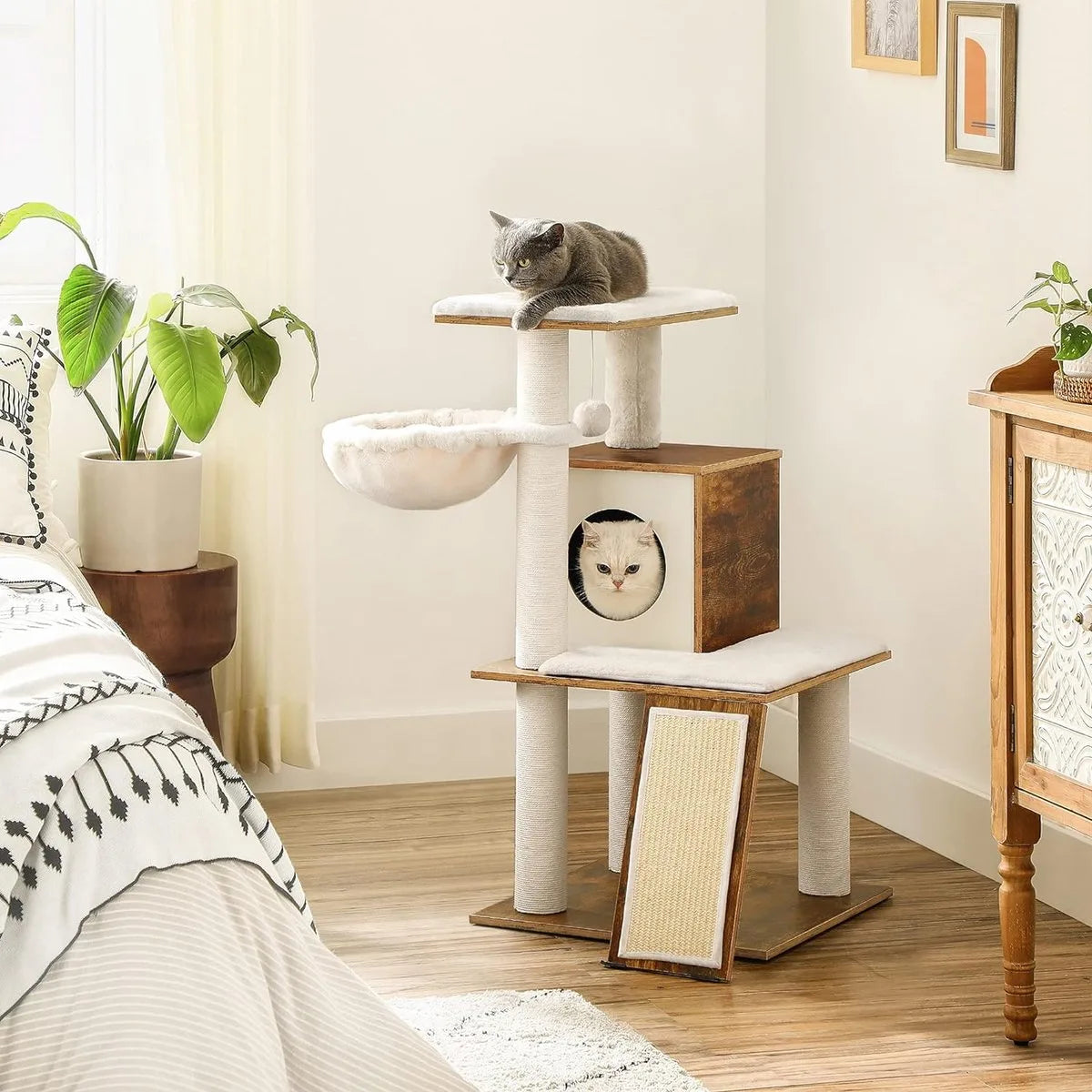 FurnStar - Krabpaal - kattenboom - hoogte 96 cm - walnootkleurig