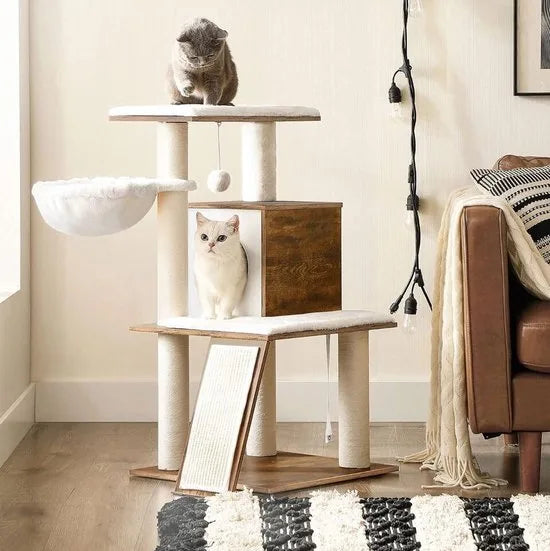 FurnStar - Krabpaal - kattenboom - hoogte 96 cm - walnootkleurig