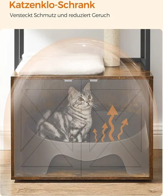 FurnStar - Krabpaal - Kattenboom met kattenbak kast - 2-in-1 kattenhuis voor katten - Met Sisalstam - platforms - Vintage bruin