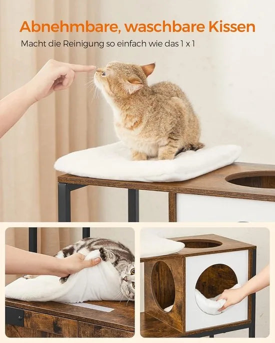 FurnStar - Krabpaal - Kattenboom met kattenbak kast - 2-in-1 kattenhuis voor katten - Met Sisalstam - platforms - Vintage bruin