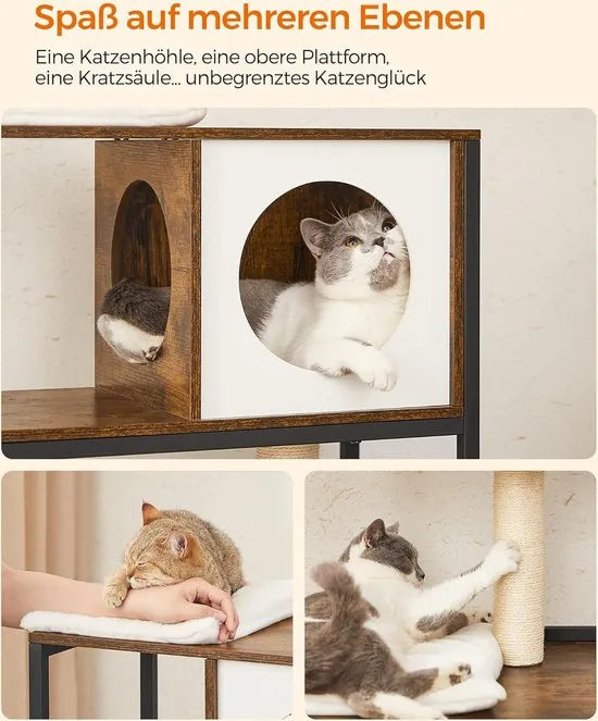 FurnStar - Krabpaal - Kattenboom met kattenbak kast - 2-in-1 kattenhuis voor katten - Met Sisalstam - platforms - Vintage bruin