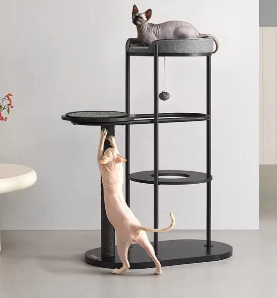 FurnStar - Krabpaal - Kattenboom - Metalen Buizen - Met Kussen en Platform - Kattenspeelbal - 80 x 43 x 111 cm - Voor Kat - Zwart