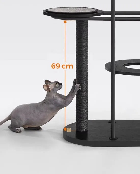 FurnStar - Krabpaal - Kattenboom - Metalen Buizen - Met Kussen en Platform - Kattenspeelbal - 80 x 43 x 111 cm - Voor Kat - Zwart