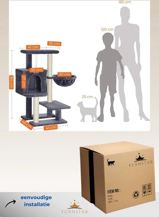 FurnStar - Krabpaal - Klein Kattenappartement 84 cm - Kattentoren - Grijs