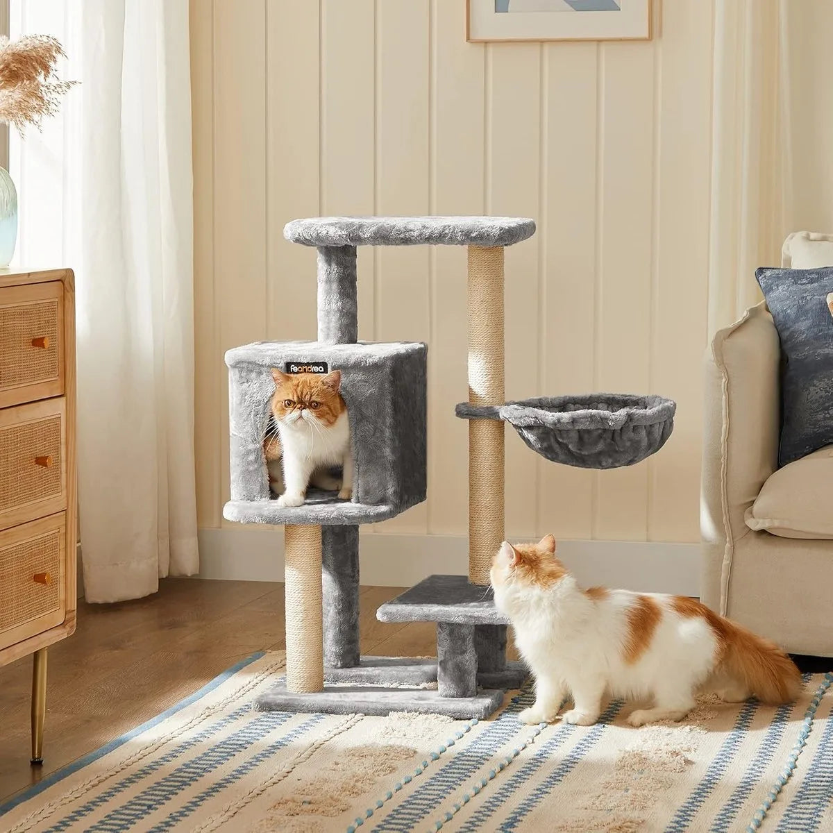 FurnStar - Krabpaal - Klein Kattenappartement 84 cm - Kattentoren - Lichtgrijs
