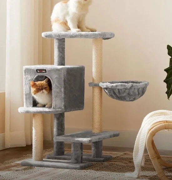 FurnStar - Krabpaal - Klein Kattenappartement 84 cm - Kattentoren - Lichtgrijs