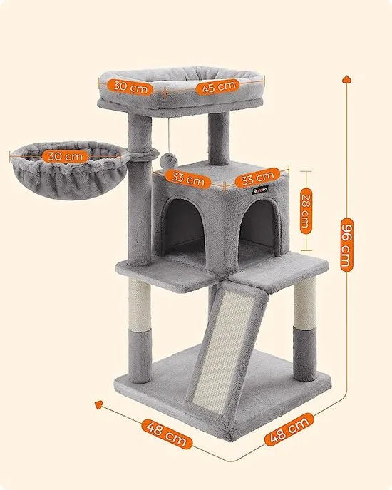 FurnStar - Krabpaal met groot platform - 48 x 48 x 96 cm - Lichtgrijs