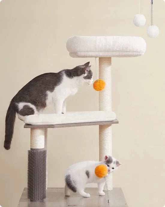 FurnStar - Krabpaal - Met Kattenbakkast - 2 in 1 Moderne Kattenboom - 134 cm - Krabpaal voor Katten - Krabpalen - Met Roomer - Krabzuilen - Wasbare Kussens - Katten Platform - Grijs