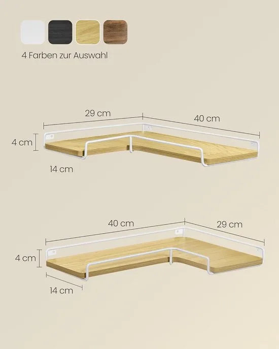 Furnstar - L-vormig hoekrek - Set van 2 - Wandrek - Industrieel design - Voor woonkamer slaapkamer keuken - Natuurlijk eiken Wolkenwit