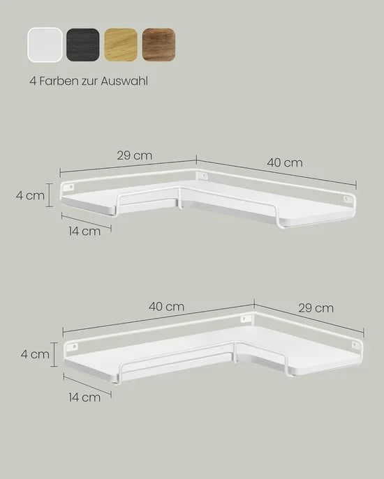 Furnstar - L-vormig hoekrek - Set van 2 - Wandrek - Industrieel design - Voor woonkamer slaapkamer keuken - Wolkenwit