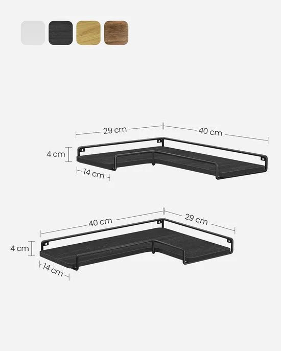 Furnstar - L-vormig hoekrek - Set van 2 - Wandrek - Industrieel design - Voor woonkamer slaapkamer keuken - Zwart