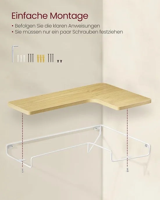 Furnstar - L-vormig hoekrek - Set van 2 - Wandrek - Industrieel design - Voor woonkamer slaapkamer keuken - Natuurlijk eiken Wolkenwit