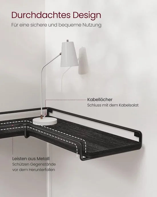 Furnstar - L-vormig hoekrek - Set van 2 - Wandrek - Industrieel design - Voor woonkamer slaapkamer keuken - Zwart