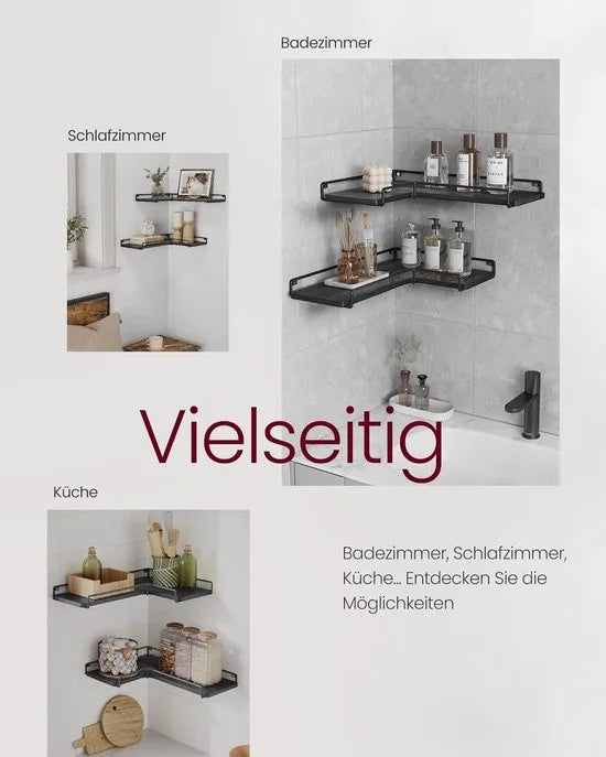 Furnstar - L-vormig hoekrek - Set van 2 - Wandrek - Industrieel design - Voor woonkamer slaapkamer keuken - Zwart
