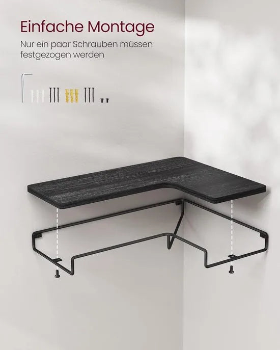 Furnstar - L-vormig hoekrek - Set van 2 - Wandrek - Industrieel design - Voor woonkamer slaapkamer keuken - Zwart