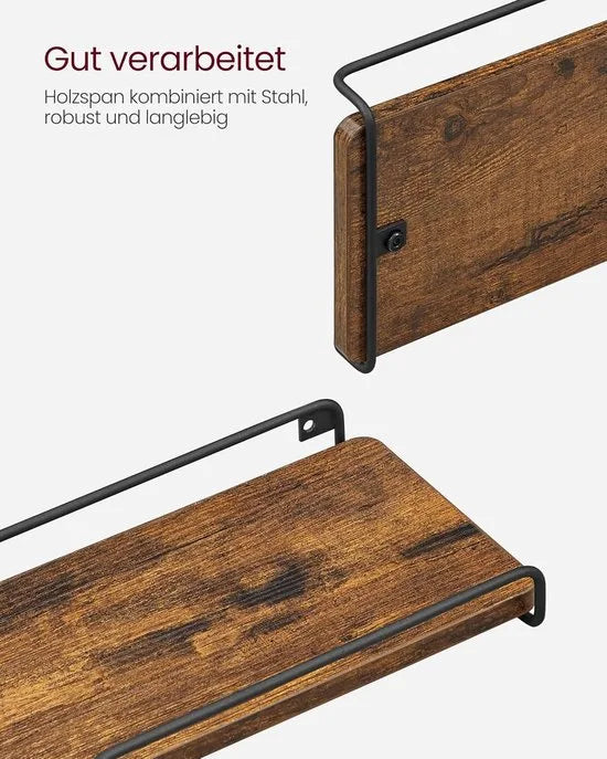 Furnstar - L-vormig hoekrek - Set van 2 - Wandrek - Industrieel design - Voor woonkamer slaapkamer keuken - Vintage bruin zwart