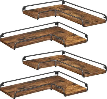 Furnstar L-vormig Hoekrek, Set van 4, Wandrek, Industrieel Design, voor Woonkamer, Slaapkamer, Keuken, Vintage Bruin-Zwart LLS832B01