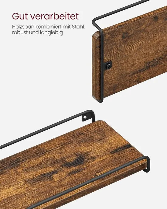 Furnstar L-vormig Hoekrek, Set van 4, Wandrek, Industrieel Design, voor Woonkamer, Slaapkamer, Keuken, Vintage Bruin-Zwart LLS832B01
