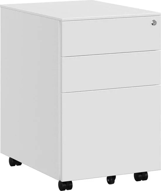 FurnStar - Ladeblok - Afsluitbare Lade - Metaal - 3 Lades - 45 x 39 x 55 cm - Wit – Zwart 39 x 52 x 60cm