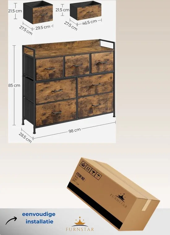 FurnStar - Ladekast - Commode - 98x28.5x85cm - Bruin