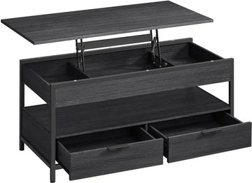 Furnstar Lift-Top Salontafel – In Hoogte Verstelbaar 48–63 cm – Met 2 Lades, Verborgen Opbergruimte & Open Vak – Industriële Stijl – Antraciet/Zwart