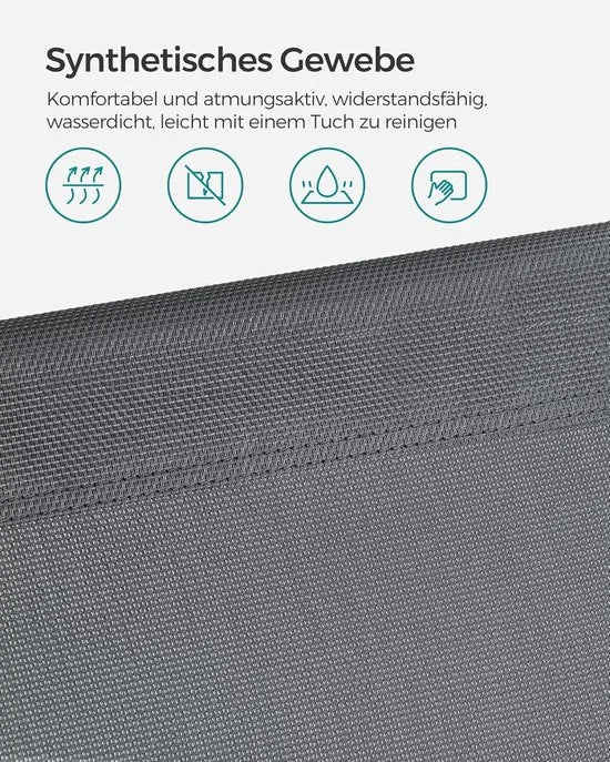 FurnStar - Ligstoel - Hoofdsteun, Zonnedak, Verstelbare Rugleuning, Opvouwbaar - 53 x 193 x 29,5 cm - Draagvermogen tot 150 kg - Voor Tuin, Balkon – Donker grijs