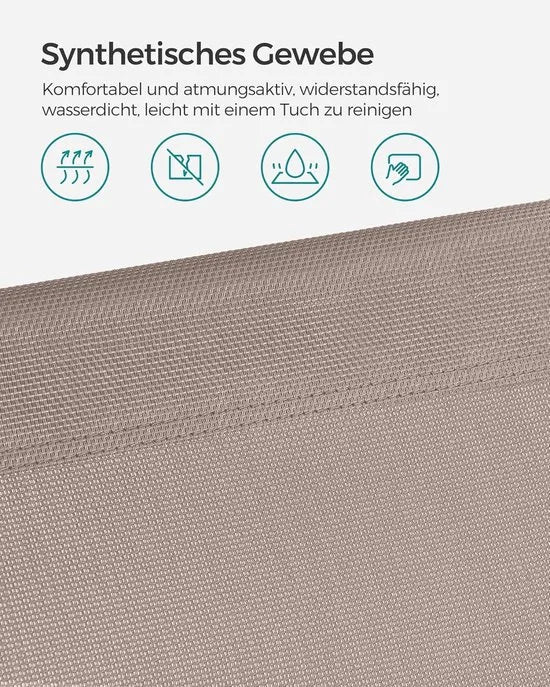 FurnStar - Ligstoel - Hoofdsteun, Zonnedak, Verstelbare Rugleuning, Opvouwbaar - 53 x 193 x 29,5 cm - Draagvermogen tot 150 kg - Voor Tuin, Balkon – Taupe