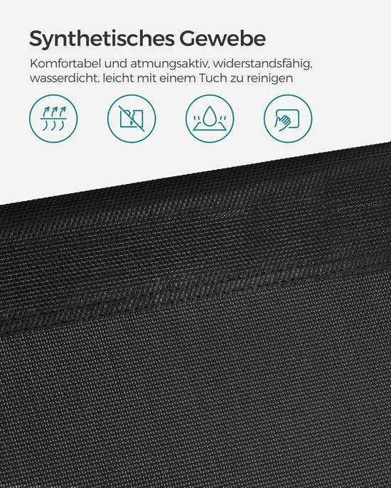 FurnStar - Ligstoel - Hoofdsteun, Zonnedak, Verstelbare Rugleuning, Opvouwbaar - 53 x 193 x 29,5 cm - Draagvermogen tot 150 kg - Voor Tuin, Balkon – Zwart