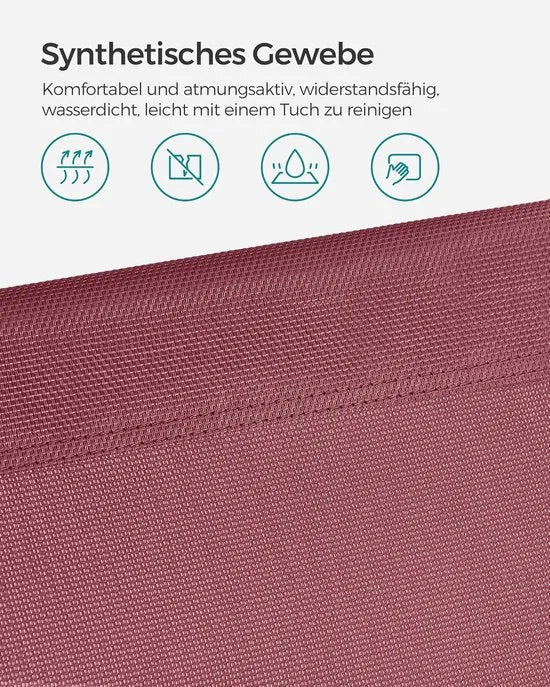 FurnStar - Ligstoel - Inklapbare Ligstoel - 193 x 53 x 29 cm - Draagvermogen tot 150 kg - Kussen, Zonwering, Hoofdkussen, Verstelbare Rugleuning - Voor Tuin, Zwembad, Terras - Rood
