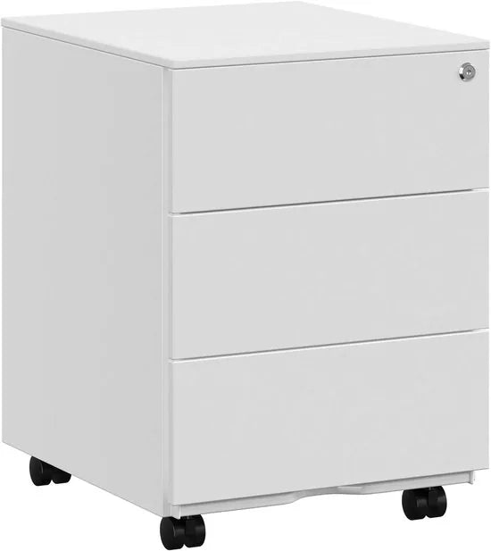 FurnStar - Metalen Ladekast op Wielen - Mobiele Archiefkast - Afsluitbaar - 3 Laden met Inzet - Compacte Printtafel - Voorgemonteerd - Voor Kantoor & Thuis - 40 x 30 x 54 cm - Wolkenwit
