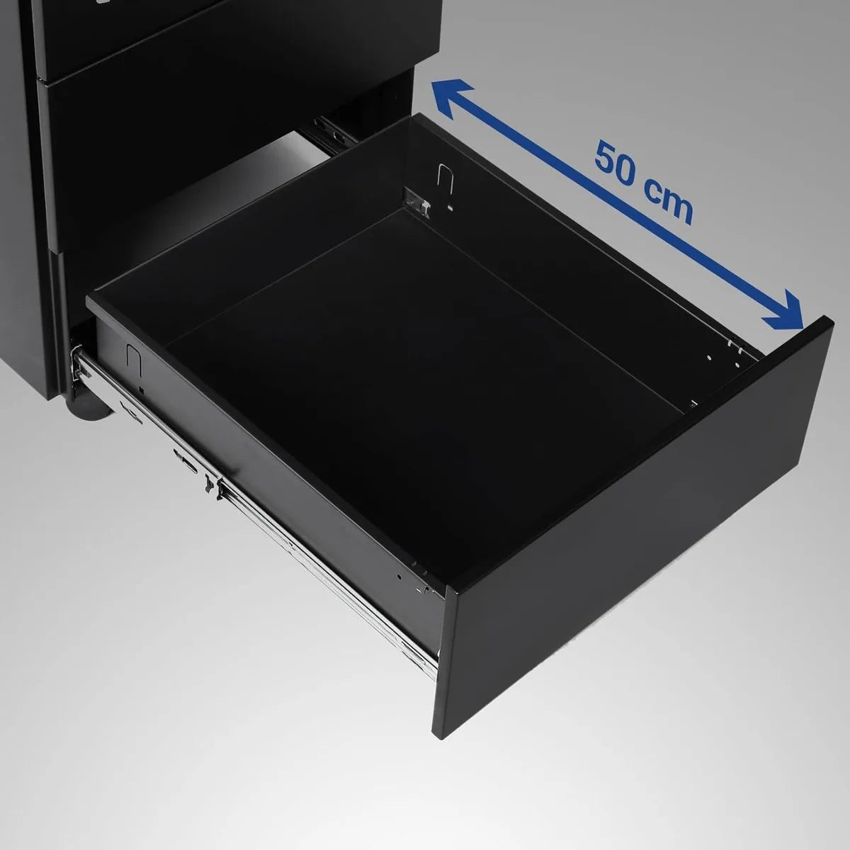 FurnStar - Metalen Ladekast op Wielen - Mobiele Archiefkast - Afsluitbaar - 3 Laden met Inzet - Compacte Printtafel - Voorgemonteerd - Voor Kantoor & Thuis - 40 x 30 x 54 cm -Inktzwart