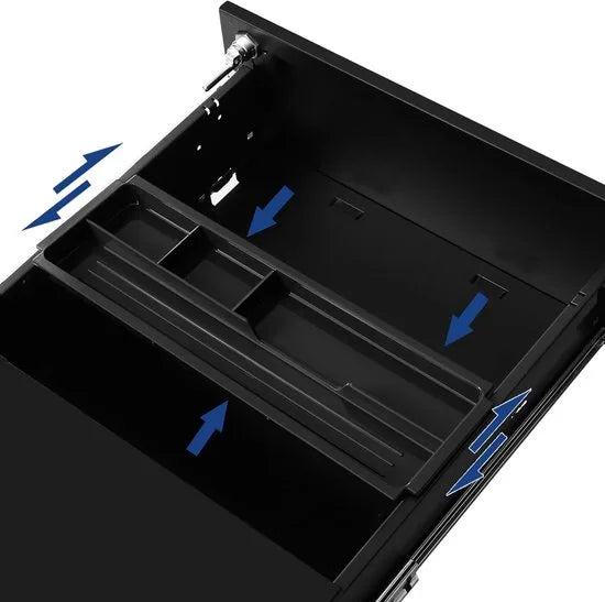 FurnStar - Metalen Ladekast op Wielen - Mobiele Archiefkast - Afsluitbaar - 3 Laden met Inzet - Compacte Printtafel - Voorgemonteerd - Voor Kantoor & Thuis - 40 x 30 x 54 cm -Inktzwart