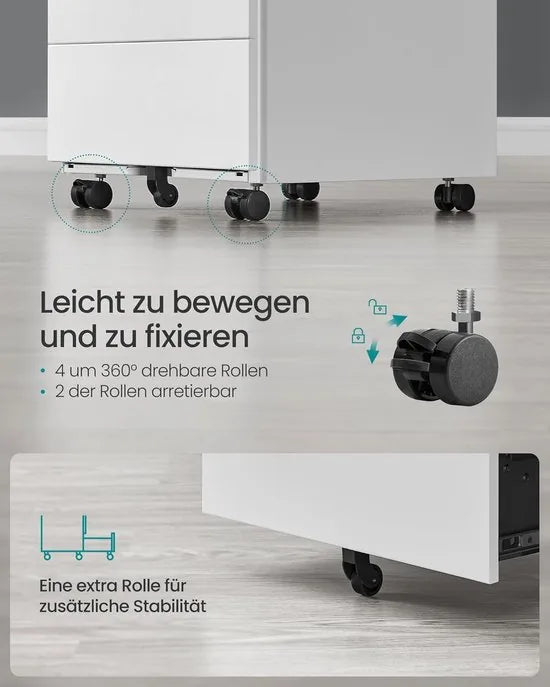 FurnStar - Metalen Ladekast op Wielen - Mobiele Archiefkast - Afsluitbaar - 4 Laden met Inzet - Printtafel - Voorgemonteerd - Voor Kantoor & Thuis - 45 x 39 x 69 cm - Wolkenwit