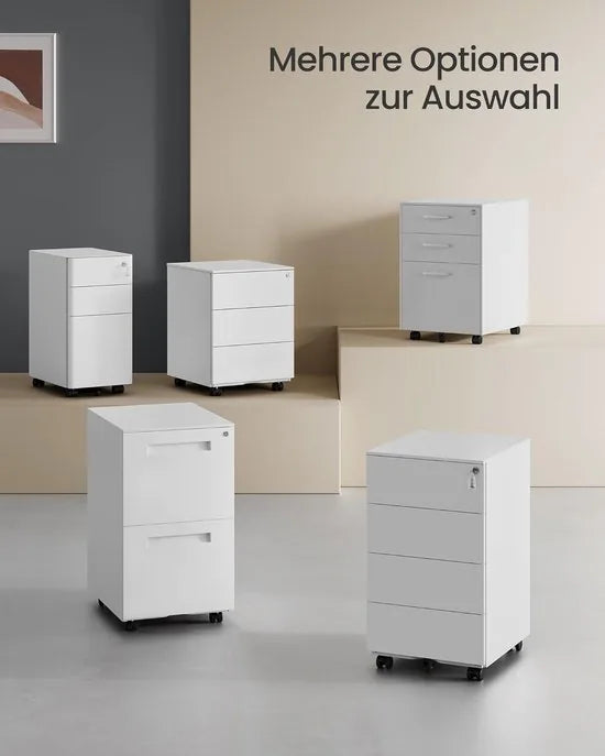 FurnStar - Metalen Ladekast op Wielen - Mobiele Archiefkast - Afsluitbaar - 4 Laden met Inzet - Printtafel - Voorgemonteerd - Voor Kantoor & Thuis - 45 x 39 x 69 cm - Wolkenwit