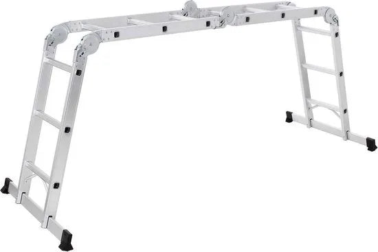 FurnStar - Multifunctionele Aluminium Ladder 3-5 m Met 2 Metalen Platen - Opvouwbare Ladder - Draagvermogen 150 kg - Zilver