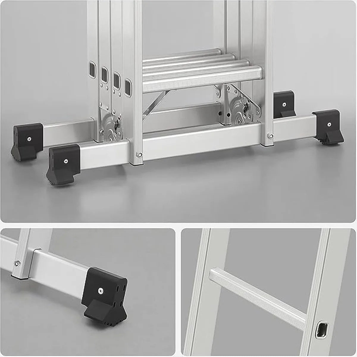 FurnStar - Multifunctionele Aluminium Ladder 3-5 m Met 2 Metalen Platen - Opvouwbare Ladder - Draagvermogen 150 kg - Zilver