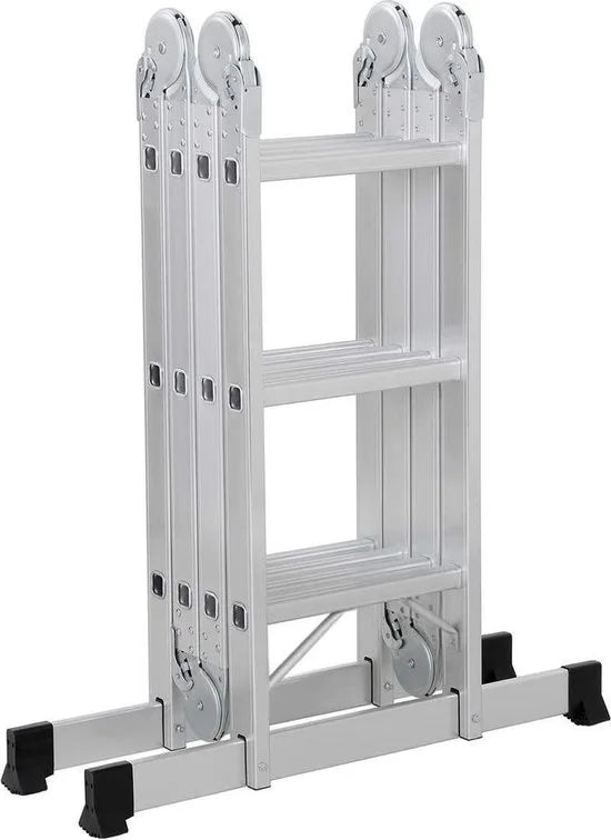 FurnStar - Multifunctionele Aluminium Ladder 3-5 m Met 2 Metalen Platen - Opvouwbare Ladder - Draagvermogen 150 kg - Zilver