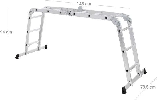 FurnStar - Multifunctionele Aluminium Ladder 3-5 m Met 2 Metalen Platen - Opvouwbare Ladder - Draagvermogen 150 kg - Zilver