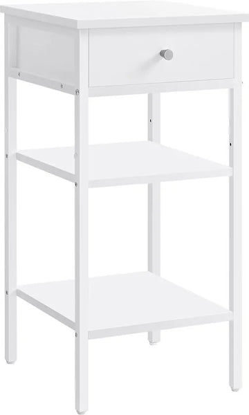 Furnstar Nachtkastje -Bijzettafel hoog met een lade en 2 open vakken - 1 verstelbare plank - Ruimtebesparend - Verstelbare poten - Modern - Wit