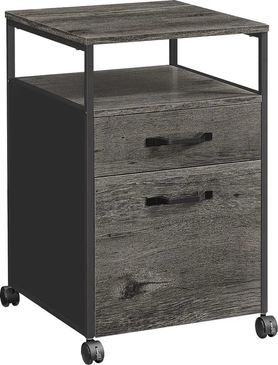 FurnStar - Nachtkastje - Commode - 42 x 44 x 66.5cm -Grijs - Zwart