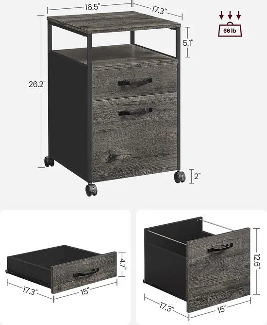 FurnStar - Nachtkastje - Commode - 42 x 44 x 66.5cm -Grijs - Zwart