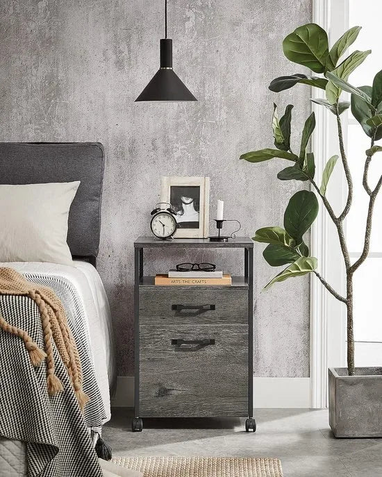 FurnStar - Nachtkastje - Commode - 42 x 44 x 66.5cm -Grijs - Zwart